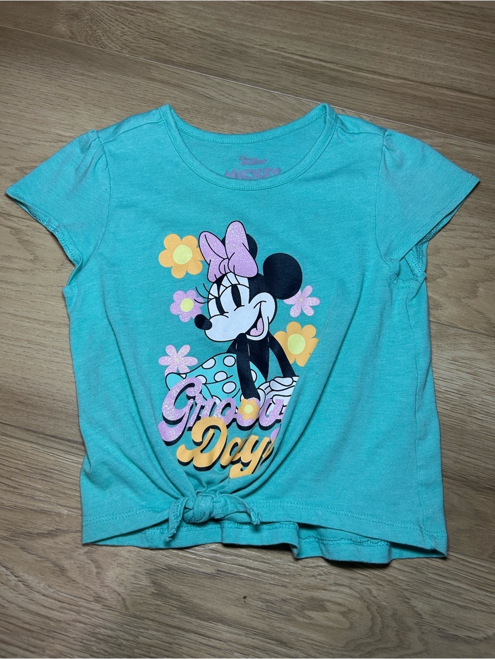 Disney Minnie Mouse Tie-Front Tee - Turquoise with Yellow & Pink Accents